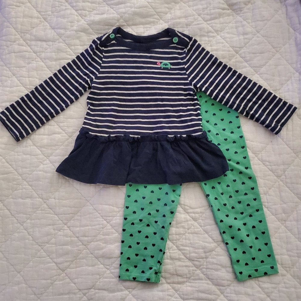 4/$20 Carter's Green & Navy Stripe Heart Set 18mo